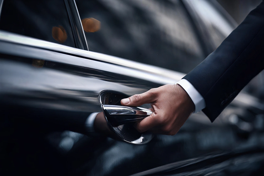 Black luxury sedan car service vehicle parked and ready for high-end transportation